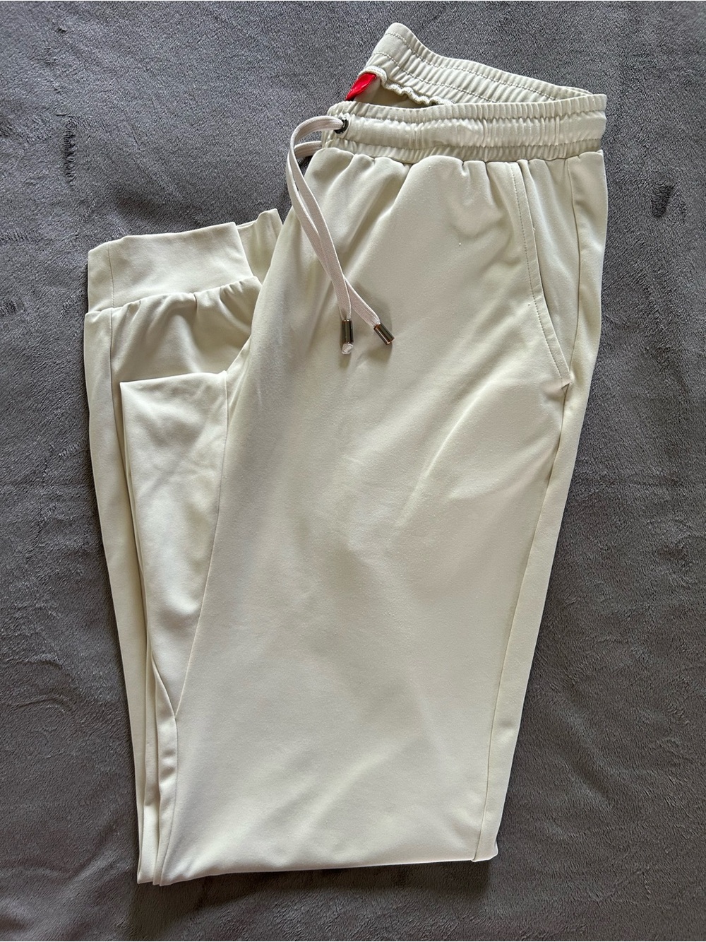 REDVANLY Cream Elastic Waist Joggers